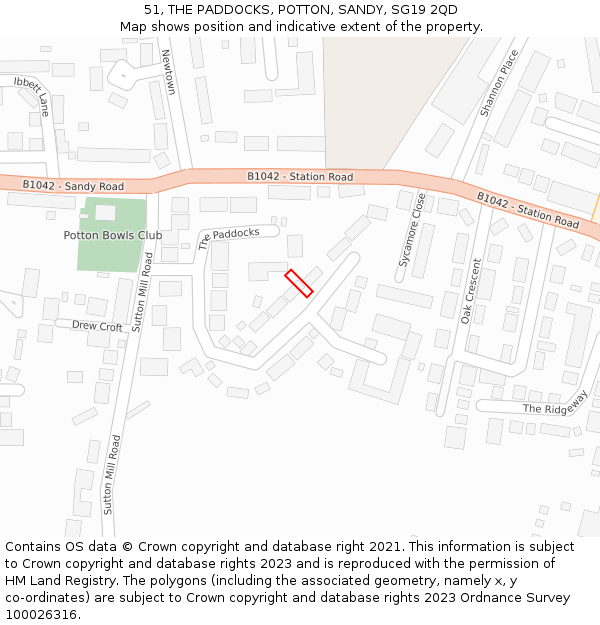51, THE PADDOCKS, POTTON, SANDY, SG19 2QD: Location map and indicative extent of plot