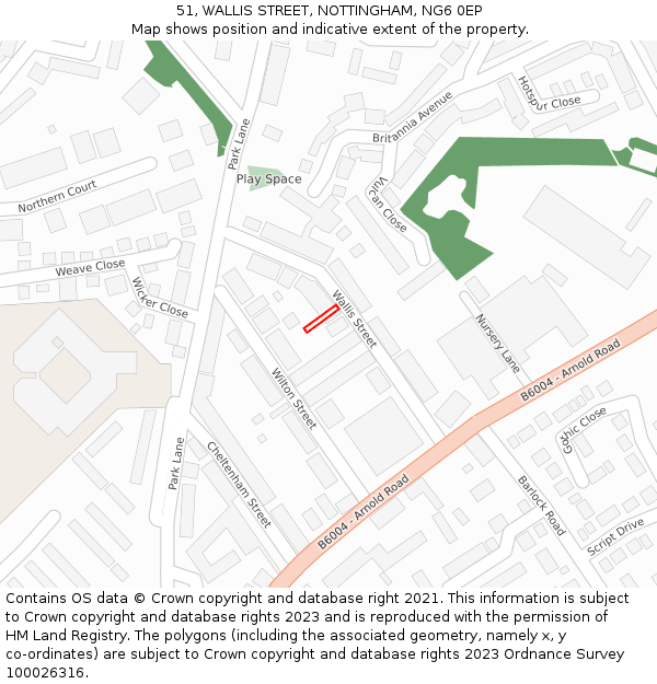 51, WALLIS STREET, NOTTINGHAM, NG6 0EP: Location map and indicative extent of plot