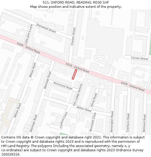 511, OXFORD ROAD, READING, RG30 1HF: Location map and indicative extent of plot