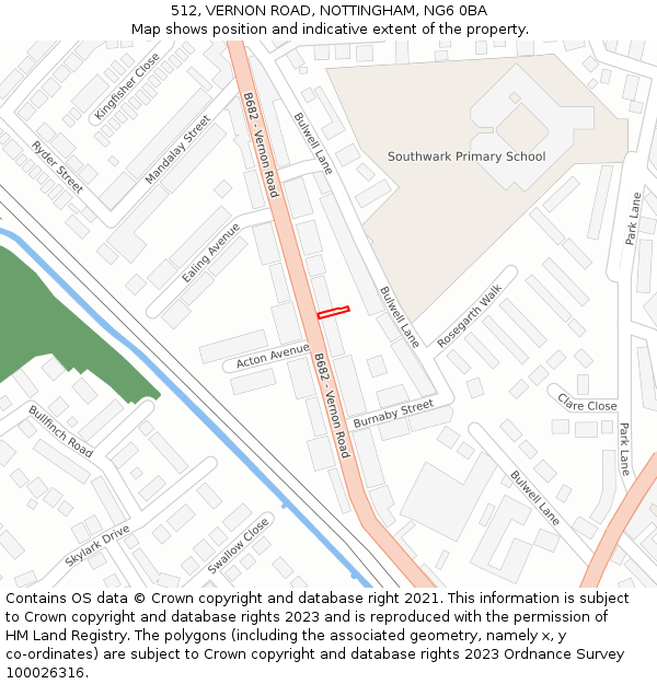 512, VERNON ROAD, NOTTINGHAM, NG6 0BA: Location map and indicative extent of plot