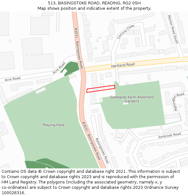 513, BASINGSTOKE ROAD, READING, RG2 0SH: Location map and indicative extent of plot