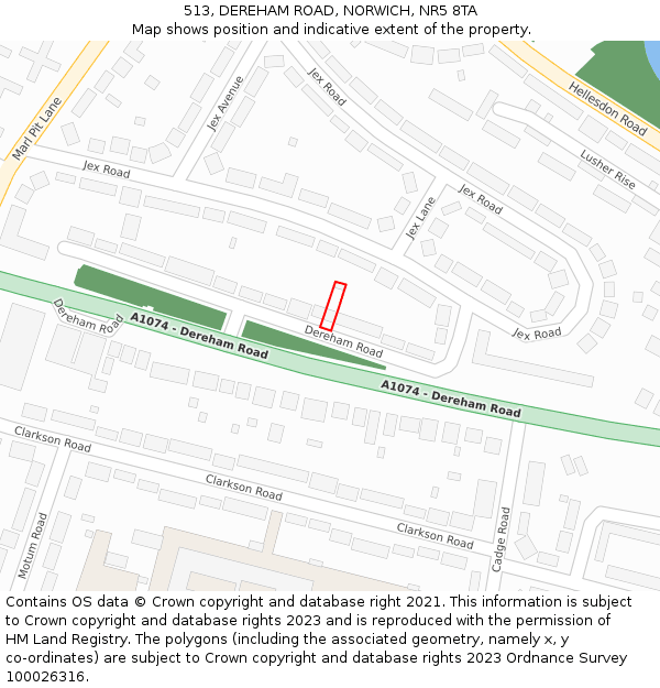 513, DEREHAM ROAD, NORWICH, NR5 8TA: Location map and indicative extent of plot