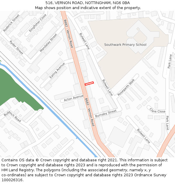 516, VERNON ROAD, NOTTINGHAM, NG6 0BA: Location map and indicative extent of plot