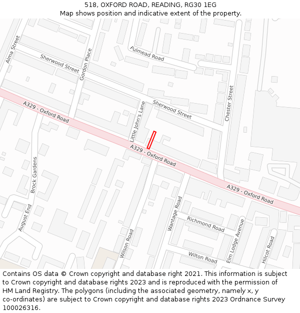 518, OXFORD ROAD, READING, RG30 1EG: Location map and indicative extent of plot