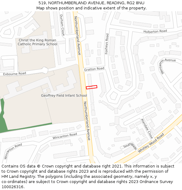 519, NORTHUMBERLAND AVENUE, READING, RG2 8NU: Location map and indicative extent of plot