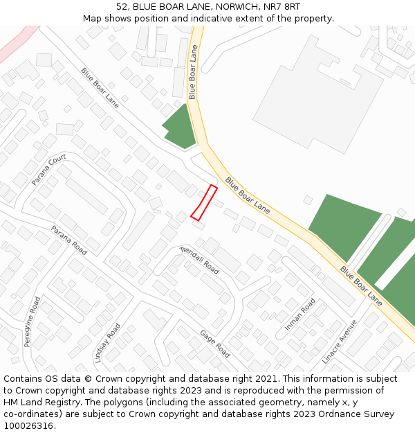 52, BLUE BOAR LANE, NORWICH, NR7 8RT: Location map and indicative extent of plot