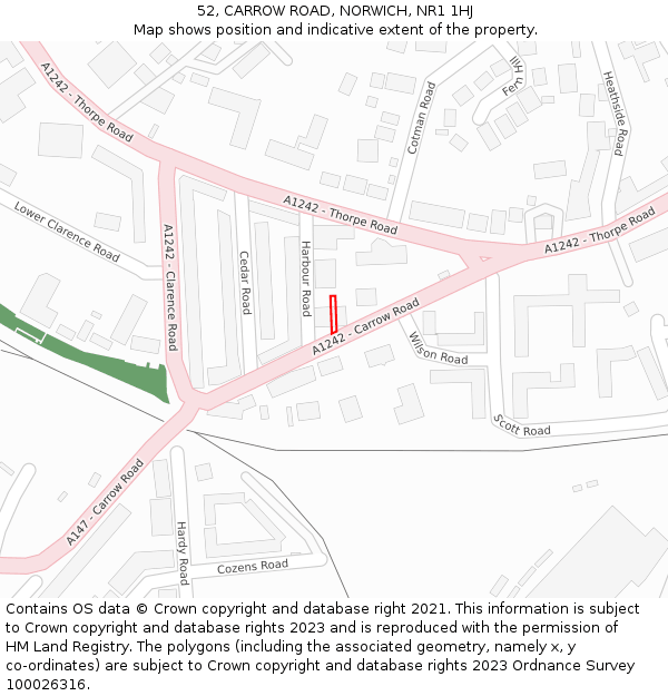 52, CARROW ROAD, NORWICH, NR1 1HJ: Location map and indicative extent of plot