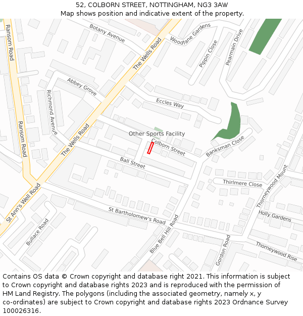 52, COLBORN STREET, NOTTINGHAM, NG3 3AW: Location map and indicative extent of plot