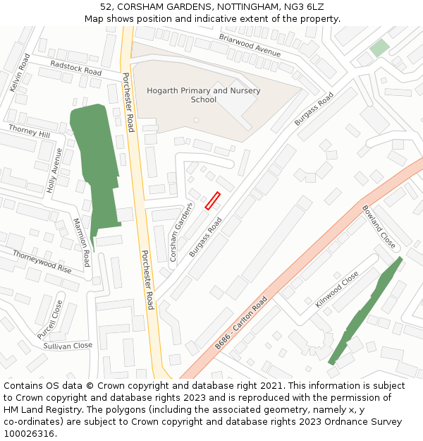 52, CORSHAM GARDENS, NOTTINGHAM, NG3 6LZ: Location map and indicative extent of plot