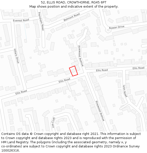 52, ELLIS ROAD, CROWTHORNE, RG45 6PT: Location map and indicative extent of plot