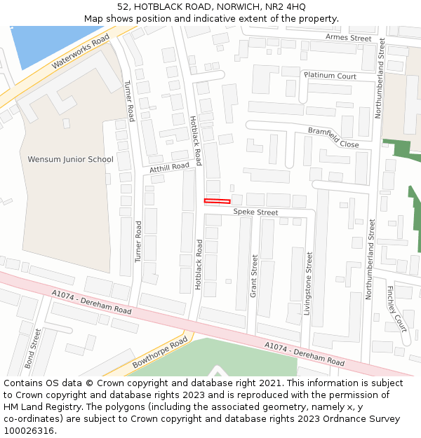 52, HOTBLACK ROAD, NORWICH, NR2 4HQ: Location map and indicative extent of plot