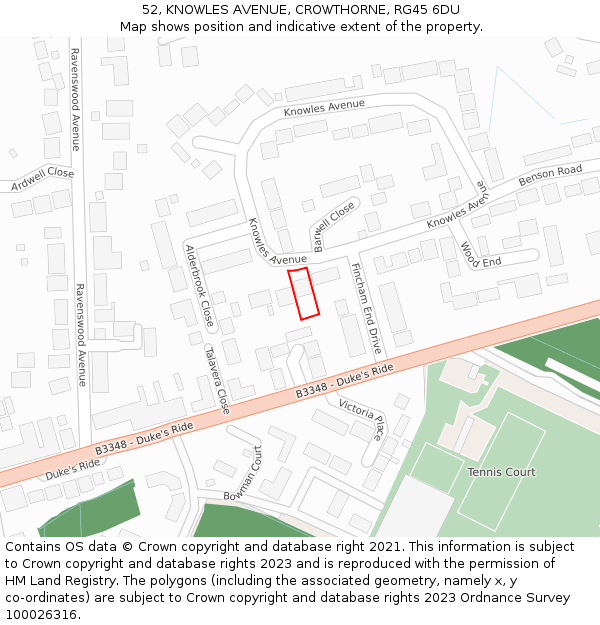 52, KNOWLES AVENUE, CROWTHORNE, RG45 6DU: Location map and indicative extent of plot