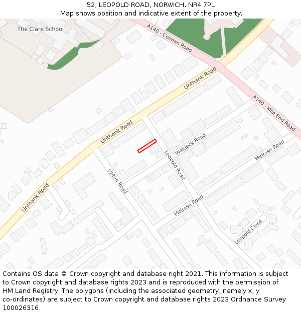 52, LEOPOLD ROAD, NORWICH, NR4 7PL: Location map and indicative extent of plot