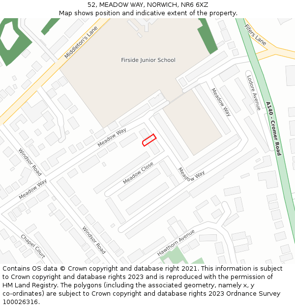 52, MEADOW WAY, NORWICH, NR6 6XZ: Location map and indicative extent of plot