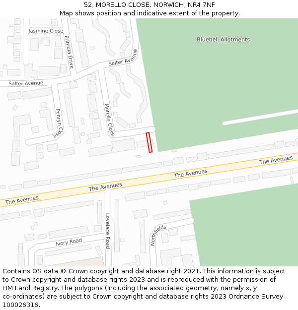 52, MORELLO CLOSE, NORWICH, NR4 7NF: Location map and indicative extent of plot