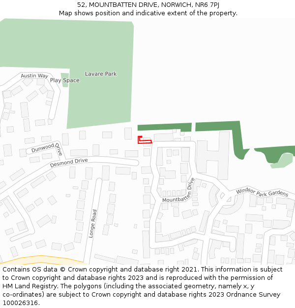 52, MOUNTBATTEN DRIVE, NORWICH, NR6 7PJ: Location map and indicative extent of plot