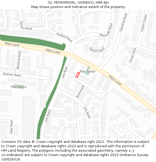 52, PENNYROYAL, NORWICH, NR6 6JH: Location map and indicative extent of plot