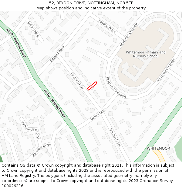 52, REYDON DRIVE, NOTTINGHAM, NG8 5ER: Location map and indicative extent of plot