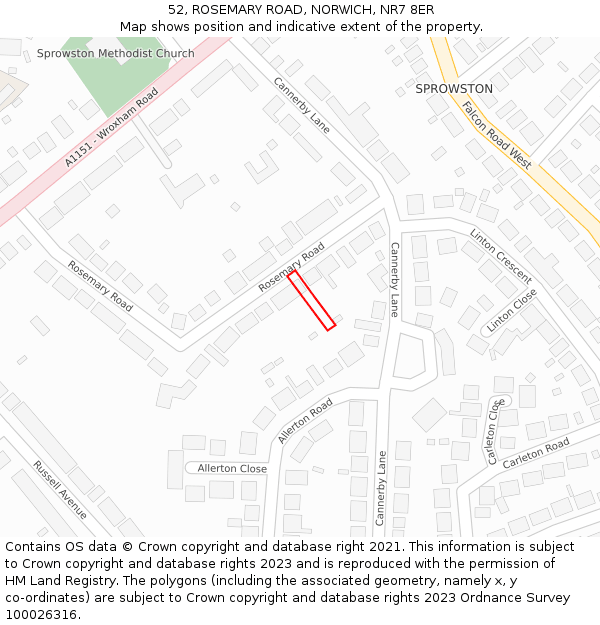 52, ROSEMARY ROAD, NORWICH, NR7 8ER: Location map and indicative extent of plot