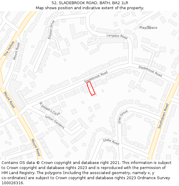 52, SLADEBROOK ROAD, BATH, BA2 1LR: Location map and indicative extent of plot