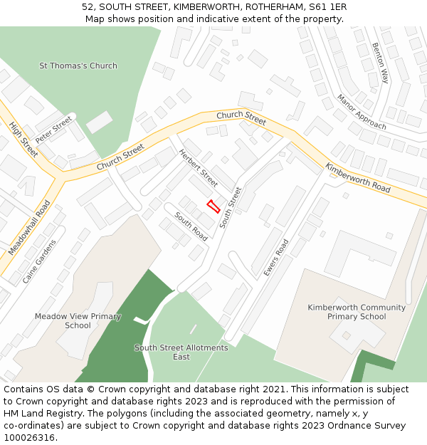 52, SOUTH STREET, KIMBERWORTH, ROTHERHAM, S61 1ER: Location map and indicative extent of plot
