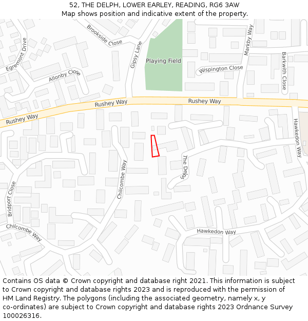 52, THE DELPH, LOWER EARLEY, READING, RG6 3AW: Location map and indicative extent of plot