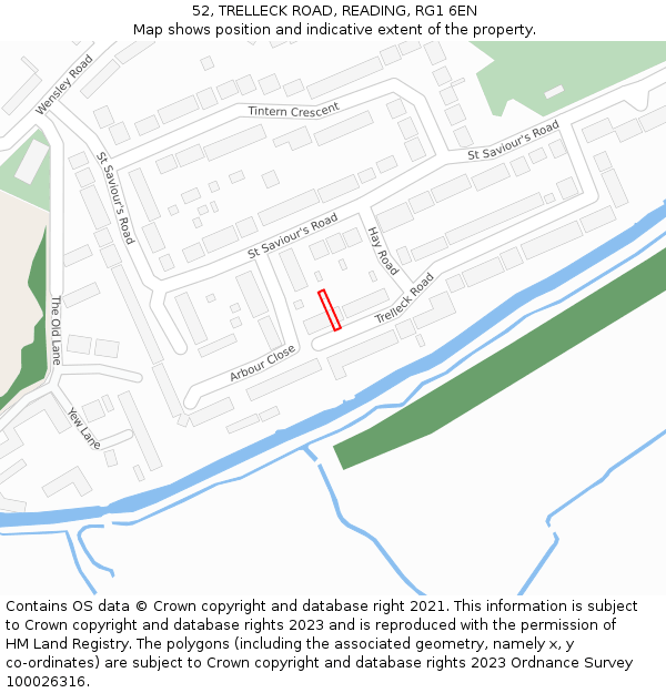 52, TRELLECK ROAD, READING, RG1 6EN: Location map and indicative extent of plot