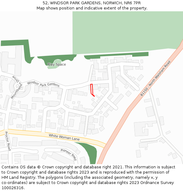 52, WINDSOR PARK GARDENS, NORWICH, NR6 7PR: Location map and indicative extent of plot