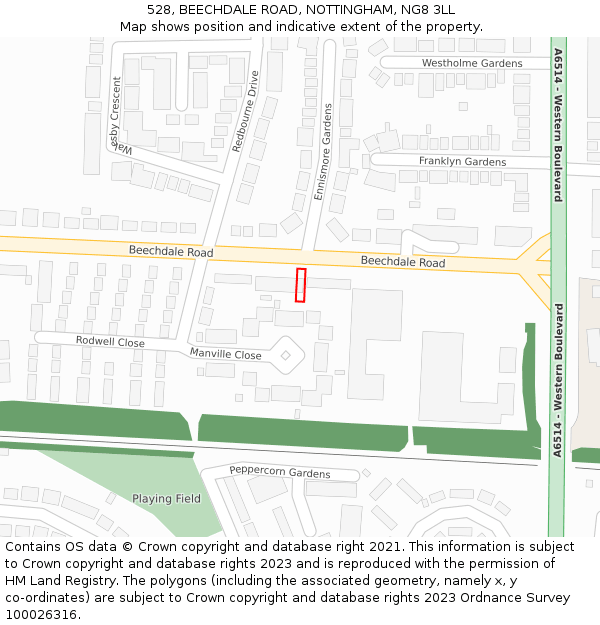 528, BEECHDALE ROAD, NOTTINGHAM, NG8 3LL: Location map and indicative extent of plot