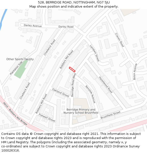 528, BERRIDGE ROAD, NOTTINGHAM, NG7 5JU: Location map and indicative extent of plot
