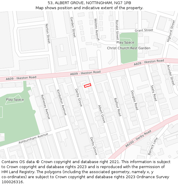 53, ALBERT GROVE, NOTTINGHAM, NG7 1PB: Location map and indicative extent of plot