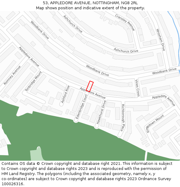 53, APPLEDORE AVENUE, NOTTINGHAM, NG8 2RL: Location map and indicative extent of plot