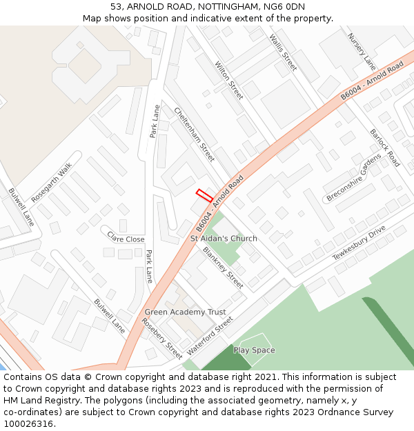 53, ARNOLD ROAD, NOTTINGHAM, NG6 0DN: Location map and indicative extent of plot