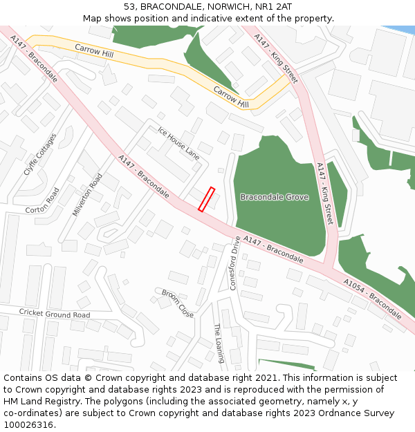 53, BRACONDALE, NORWICH, NR1 2AT: Location map and indicative extent of plot