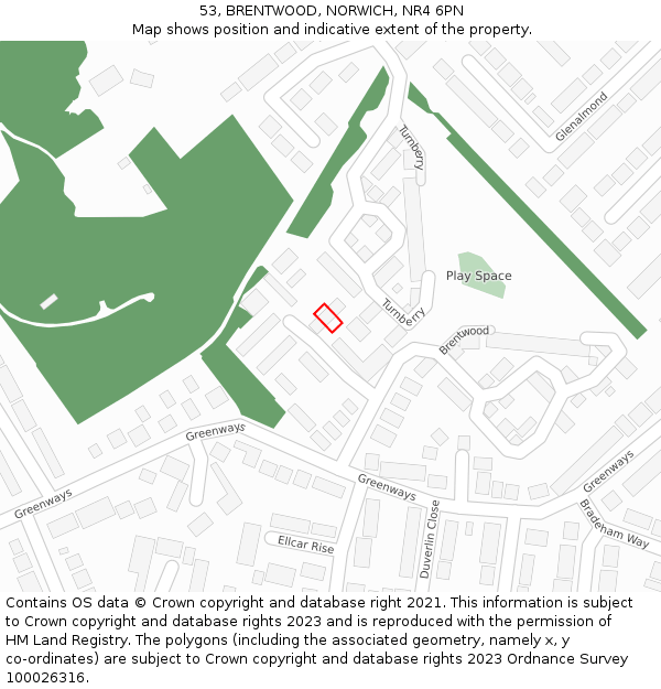 53, BRENTWOOD, NORWICH, NR4 6PN: Location map and indicative extent of plot