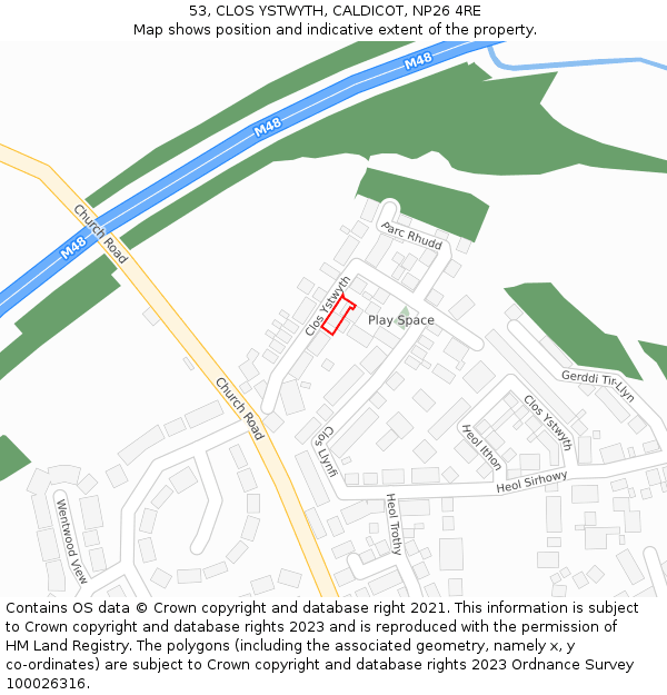 53, CLOS YSTWYTH, CALDICOT, NP26 4RE: Location map and indicative extent of plot