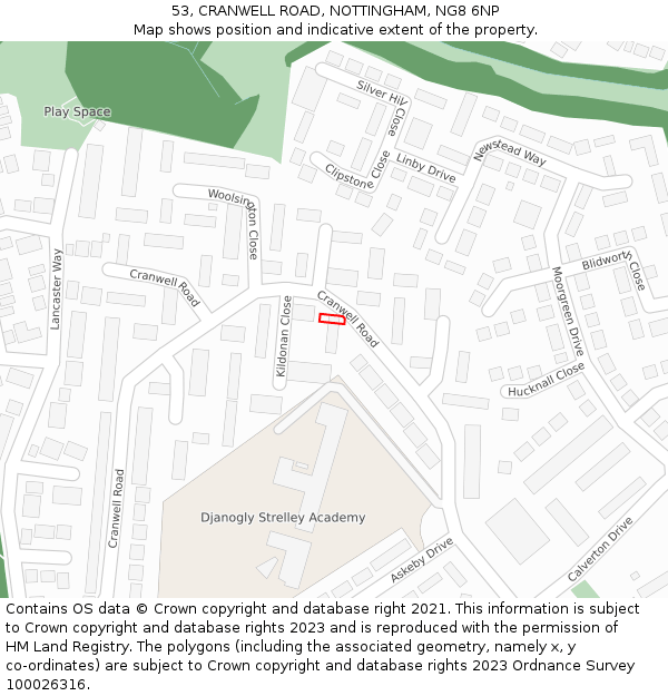 53, CRANWELL ROAD, NOTTINGHAM, NG8 6NP: Location map and indicative extent of plot