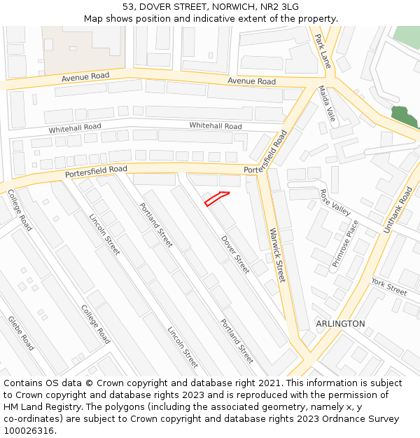 53, DOVER STREET, NORWICH, NR2 3LG: Location map and indicative extent of plot