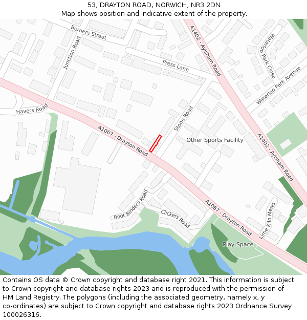 53, DRAYTON ROAD, NORWICH, NR3 2DN: Location map and indicative extent of plot