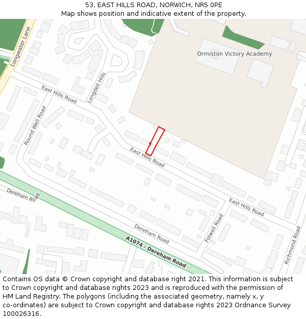 53, EAST HILLS ROAD, NORWICH, NR5 0PE: Location map and indicative extent of plot