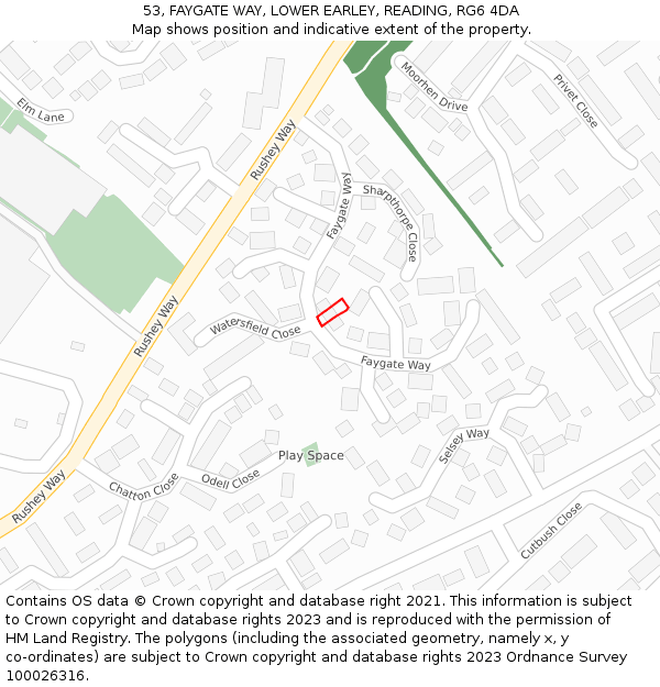 53, FAYGATE WAY, LOWER EARLEY, READING, RG6 4DA: Location map and indicative extent of plot