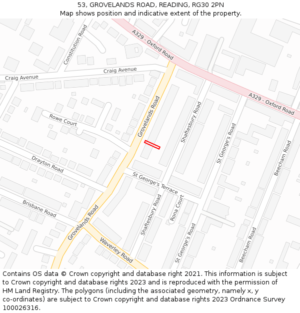53, GROVELANDS ROAD, READING, RG30 2PN: Location map and indicative extent of plot