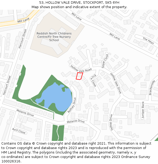 53, HOLLOW VALE DRIVE, STOCKPORT, SK5 6YH: Location map and indicative extent of plot