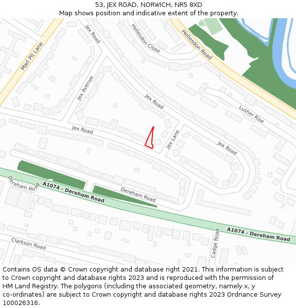 53, JEX ROAD, NORWICH, NR5 8XD: Location map and indicative extent of plot
