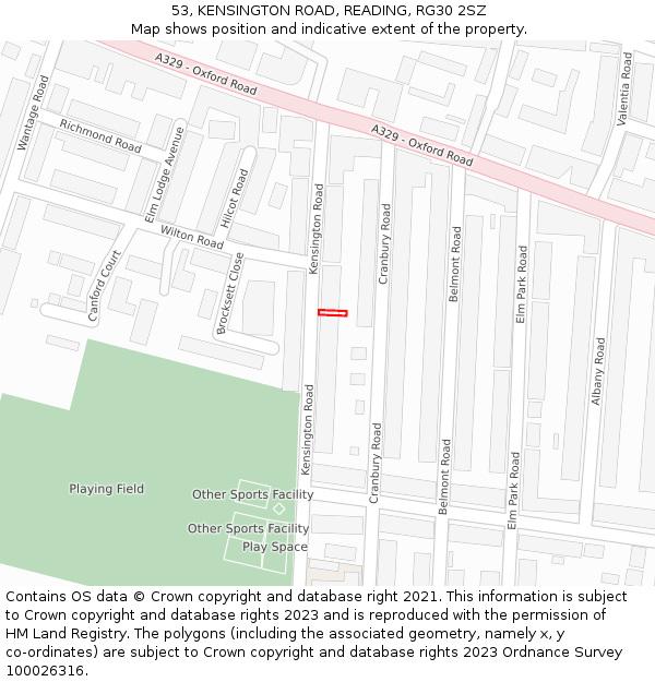 53, KENSINGTON ROAD, READING, RG30 2SZ: Location map and indicative extent of plot