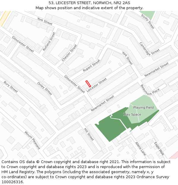 53, LEICESTER STREET, NORWICH, NR2 2AS: Location map and indicative extent of plot