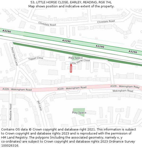 53, LITTLE HORSE CLOSE, EARLEY, READING, RG6 7HL: Location map and indicative extent of plot