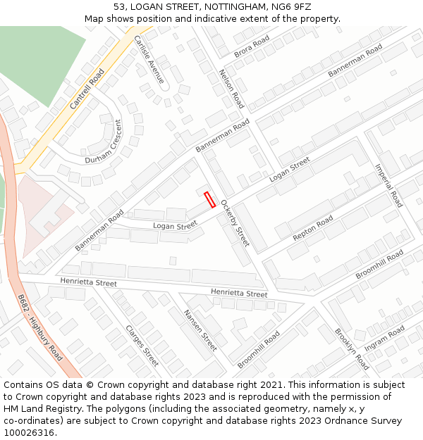 53, LOGAN STREET, NOTTINGHAM, NG6 9FZ: Location map and indicative extent of plot