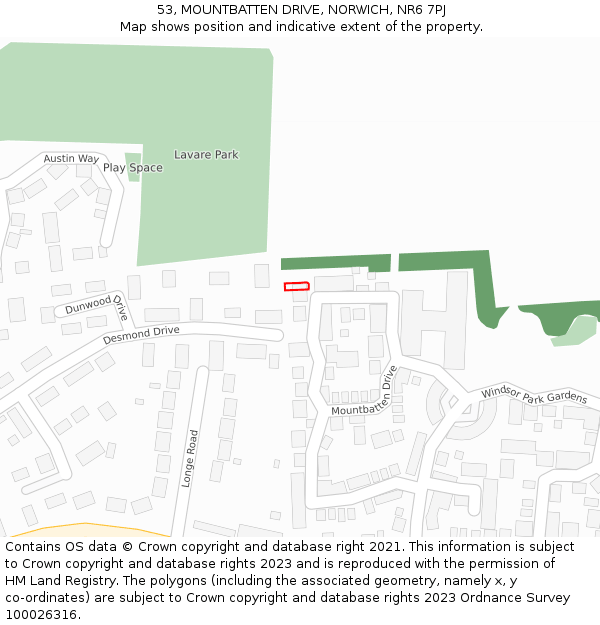 53, MOUNTBATTEN DRIVE, NORWICH, NR6 7PJ: Location map and indicative extent of plot