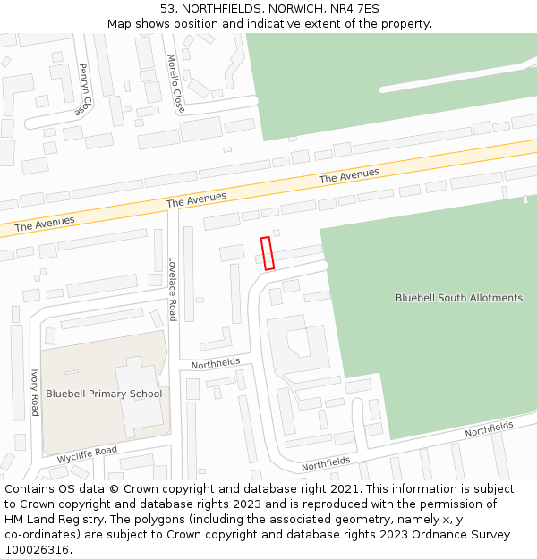 53, NORTHFIELDS, NORWICH, NR4 7ES: Location map and indicative extent of plot